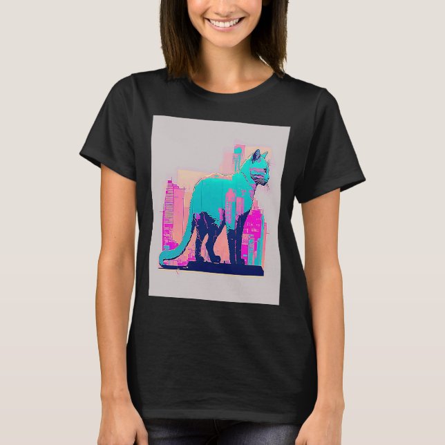 T-shirt Vaperwave Aesthétique Glitch Chat Rétrowave Synthw (Devant)