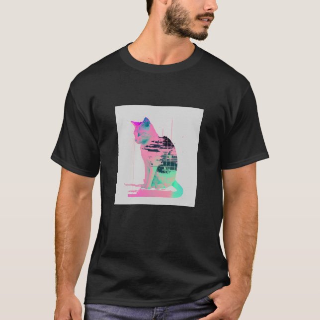 T-shirt Vaperwave Aesthétique Glitch Chat Rétrowave Synthw (Devant)