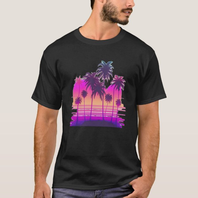 T-shirt Vaperwave Aesthétique Glitch Palm Retrowave Synthw (Devant)