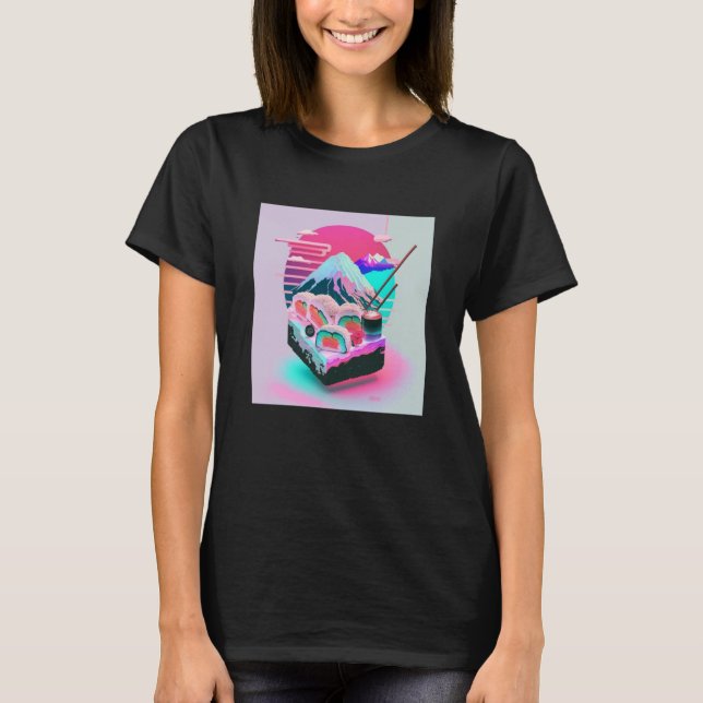 T-shirt Vaperwave Aesthétique Glitch Sushi Retrowave Synth (Devant)
