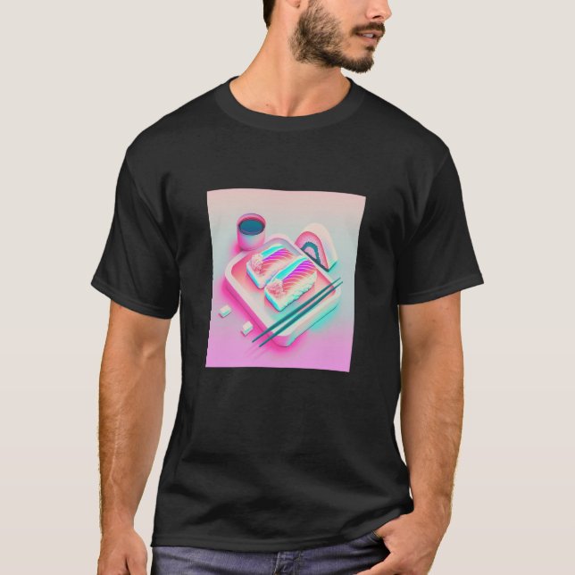 T-shirt Vaperwave Aesthétique Glitch Sushi Retrowave Synth (Devant)