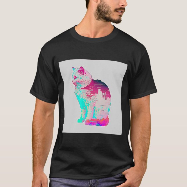 T-shirt Vaperwave esthétique Glitch Cat Retrowave Synthwav (Devant)