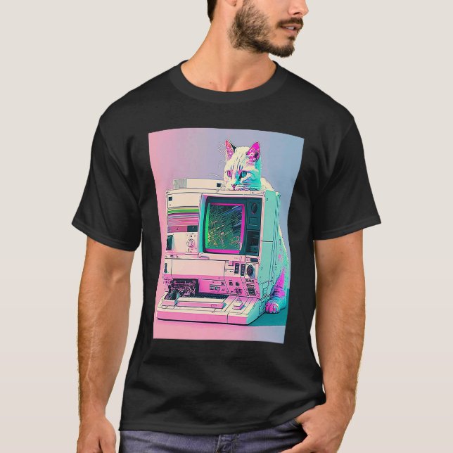 T-shirt Vaperwave Esthétique Glitch Chat Retrowave Synthwa (Devant)