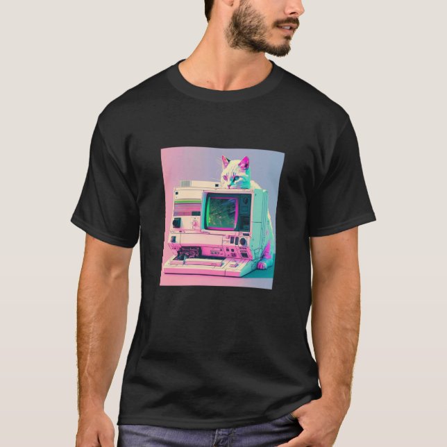 T-shirt Vaperwave Esthétique Glitch Chat Retrowave Synthwa (Devant)