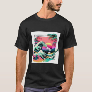 T-shirt Vaperwave Esthétique Glitch Grande Vague Vague Syn