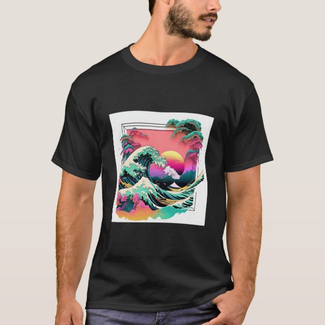 T-shirt Vaperwave Esthétique Glitch Grande Vague Vague Syn (Devant)