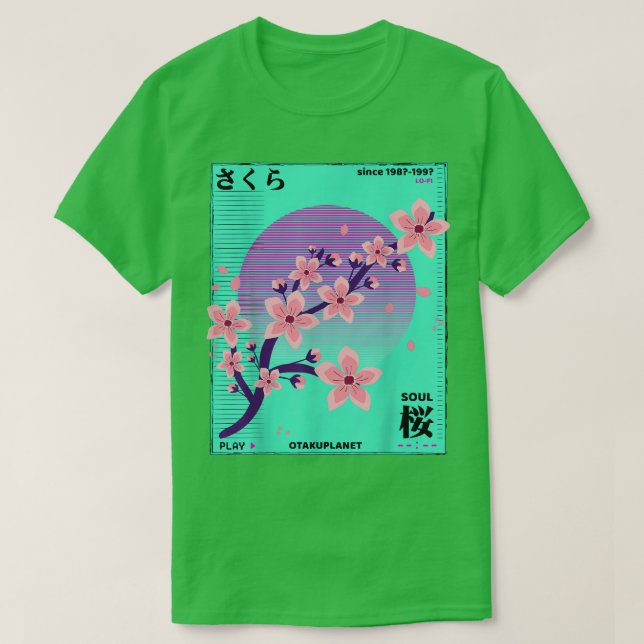 T-shirt Vaporwave 90s Cerry Blossoms Retro Japonais Grung (Design devant)