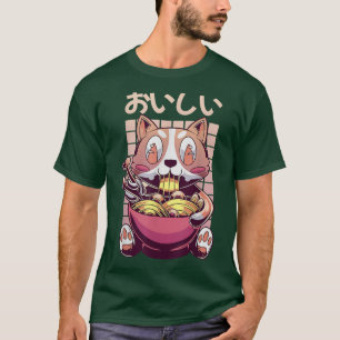 T-shirt Vaporwave Aesthetic Anime Kuwaii Corgi Eat Ramen W