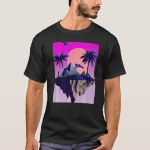 T-shirt Vaporwave Aesthétique Ile Volante Avec Palmiers Et