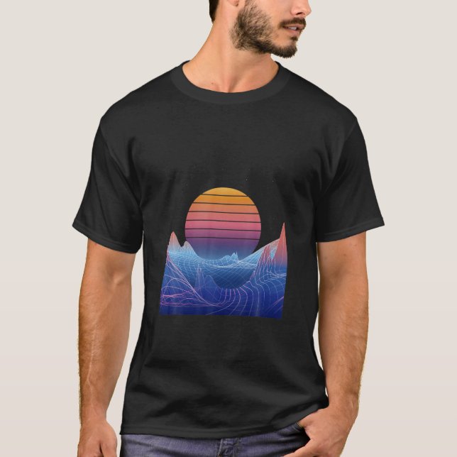 T-shirt Vaporwave Aesthétique Sunset Mountains Retro 2022 (Devant)