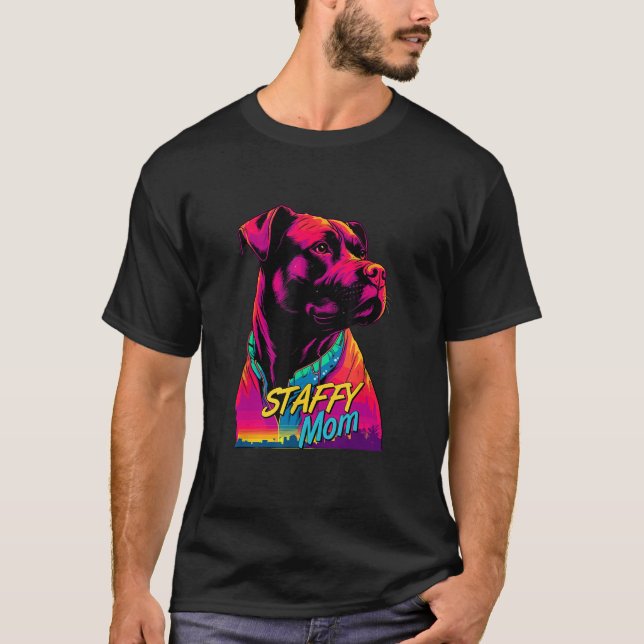 T-shirt Vaporwave American Staffordshire Terrier Mom Futur (Devant)