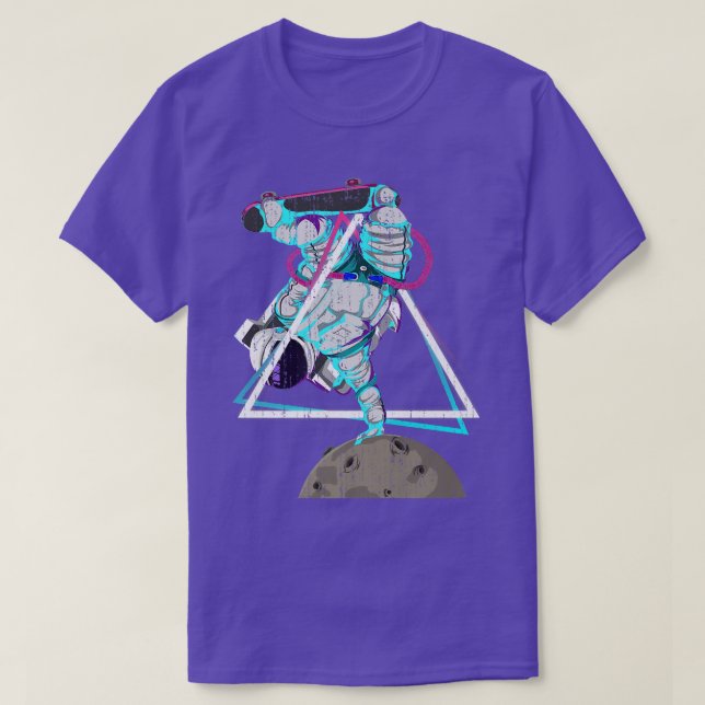 T-shirt Vaporwave Art Skateboard Moon Landing Synthwave (Design devant)