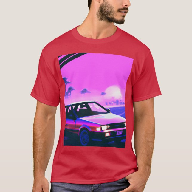 T-shirt Vaporwave Car Synthwave Sunset girl retro funny (Devant)