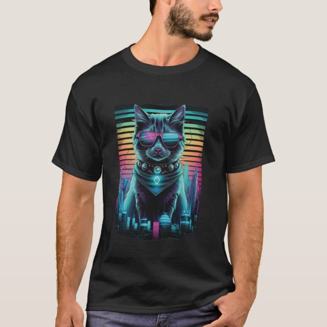 T-shirt Vaporwave chat esthétique synthwave chat cyberpunk (Devant)