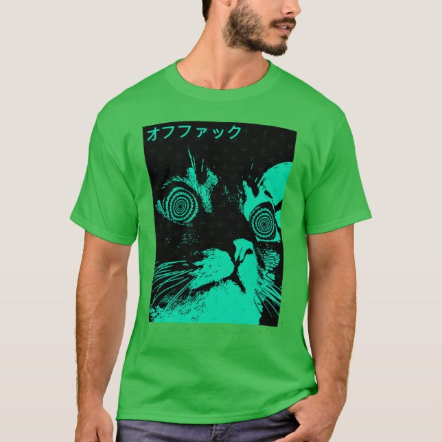 T-shirt Vaporwave Cool Cat Japanese Urban Neon Style boy r (Devant)