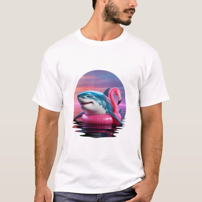T-shirt Vaporwave de vacances requin dans la piscine de Fl (Devant)