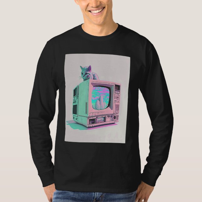 T-shirt Vaporwave Esthétique Glitch Chat Rétrowave Synthwa (Devant)