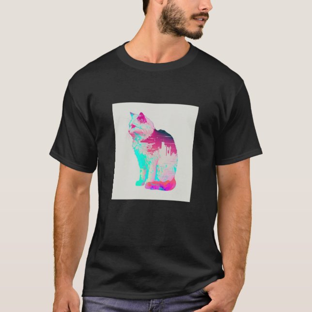 T-shirt Vaporwave Esthétique Glitch Chat Rétrowave Synthwa (Devant)
