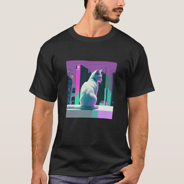 T-shirt Vaporwave Esthétique Glitch Chat Retrowave Synthwa (Devant)