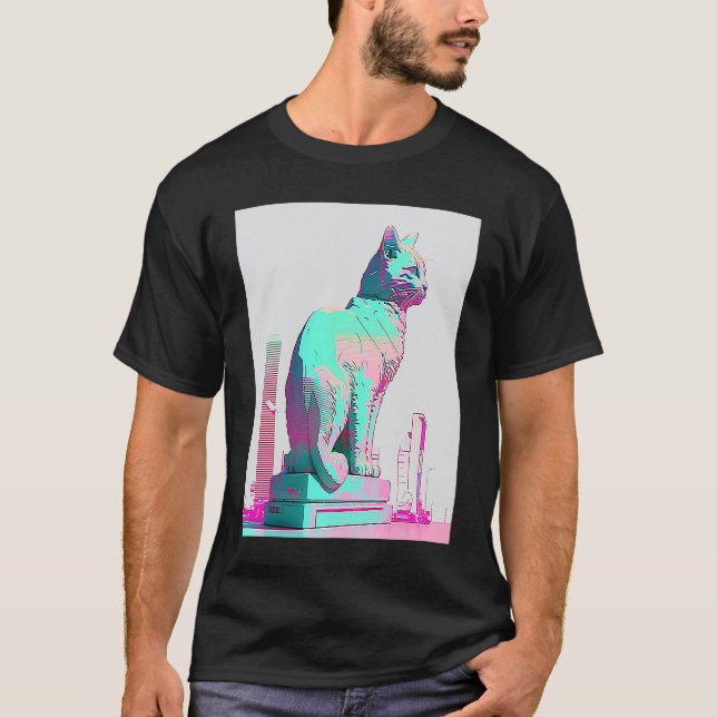 T-shirt Vaporwave Esthétique Glitch Chat Rétrowave Synthwa (Devant)