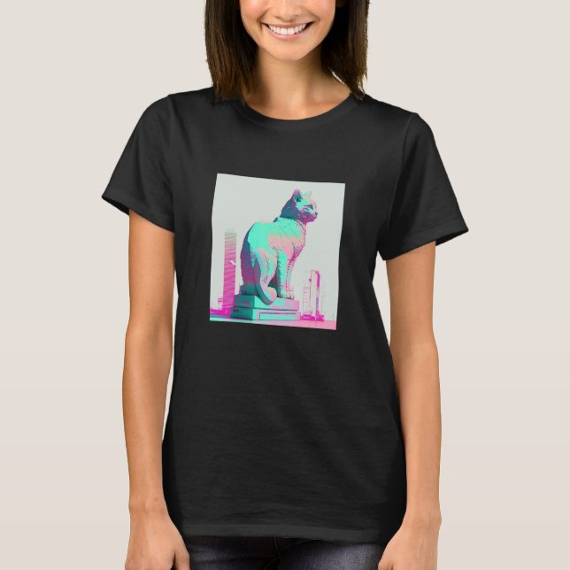 T-shirt Vaporwave Esthétique Glitch Chat Rétrowave Synthwa (Devant)