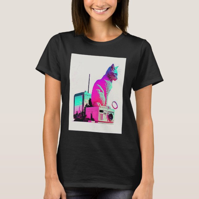 T-shirt Vaporwave Esthétique Glitch Chat Rétrowave Synthwa (Devant)