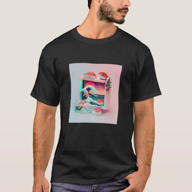 T-shirt Vaporwave Esthétique Glitch Sushi Rétrowave Synthw (Devant)