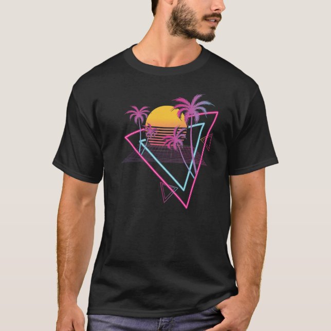 T-shirt Vaporwave esthétique Palm Tree Sunset Beach Retro  (Devant)