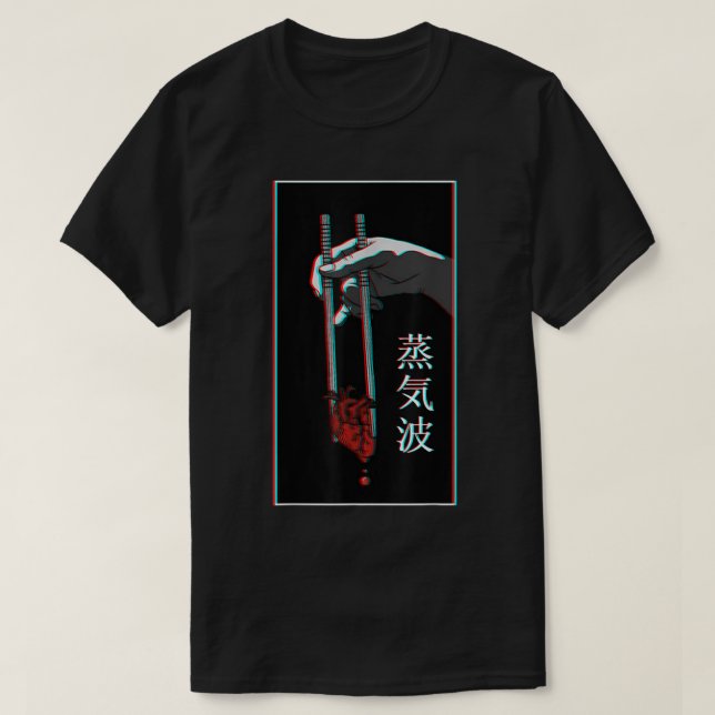 T-shirt Vaporwave Heart Chopsticks Glitch Art (Design devant)