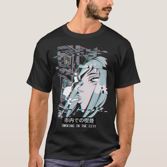 T-shirt Vaporwave Japan Street Fashion Anime Fumer (Devant)