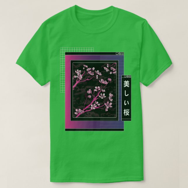 T-shirt Vaporwave Japon Style Japonais Cerise Blossom Saku (Design devant)