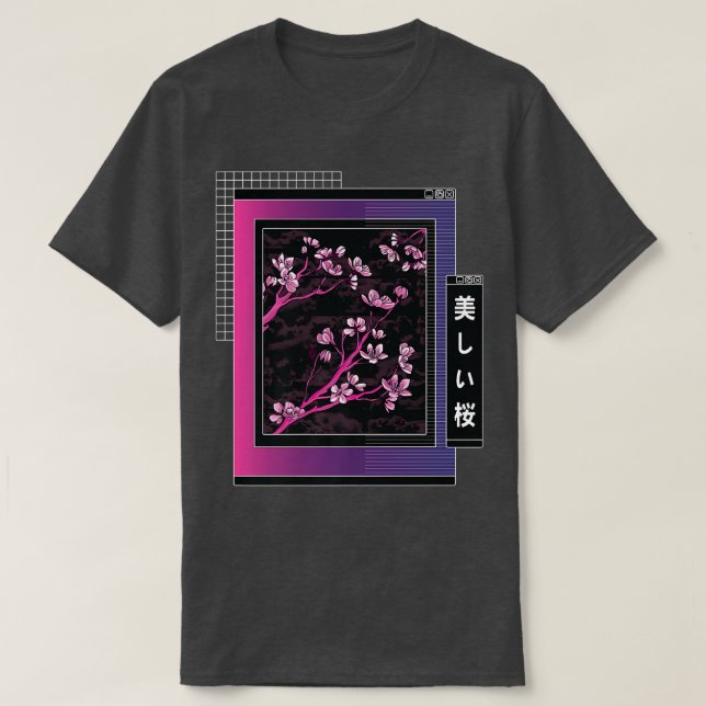 T-shirt Vaporwave Japonais Cherry Sakura Arbre de fleurs A (Design devant)