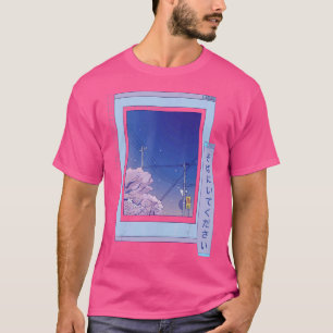 T-shirt Vaporwave Japonais Nuit Ville Cerise Fleur Brosses