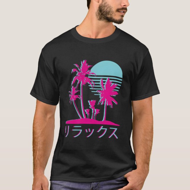 T-shirt Vaporwave long manches T rétro 1980 (Devant)