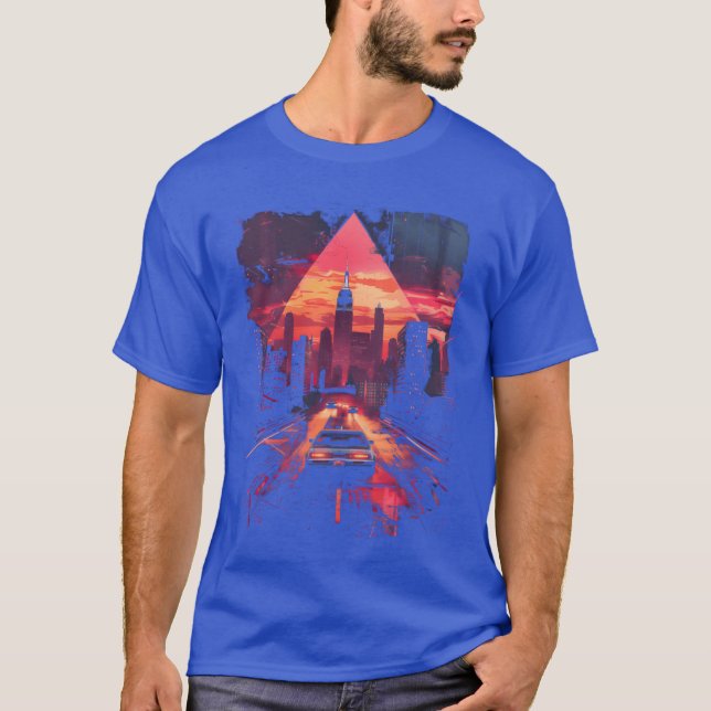 T-shirt Vaporwave Rétro Synthwave Ville de Voitures 80s 90 (Devant)