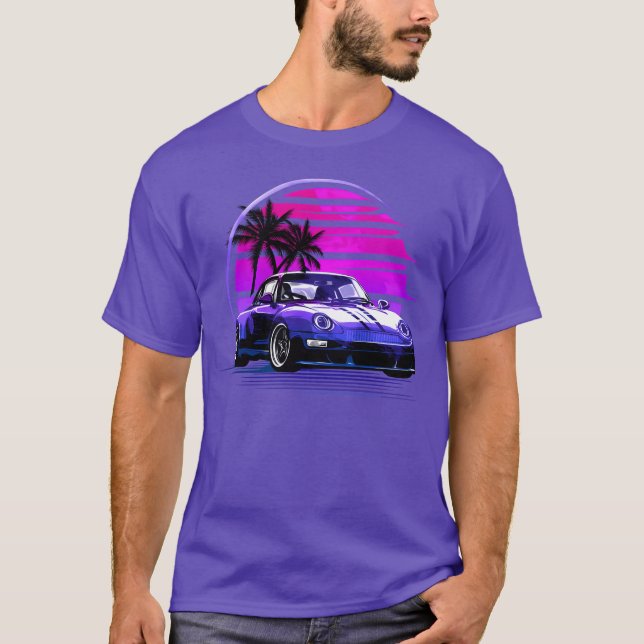 T-shirt Vaporwave Sunset 80S Car retro friends friend (Devant)