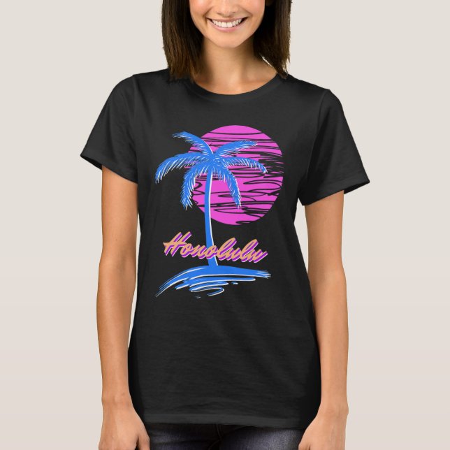 T-shirt Vaporwave Synth Outrun Sunset 80s Plage Rétro Hono (Devant)