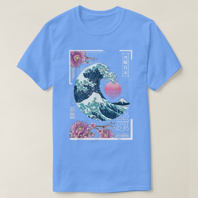 T-shirt Vaporwave Synthwave des années 80 Japon Grande vag (Design devant)