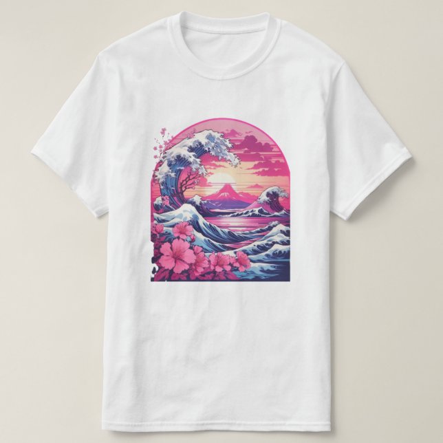T-shirt Vaporwave Synthwave des années 80 Japon Grande vag (Design devant)