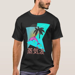T-shirt Vaporwave Synthwave Dolphin Océan Kanjis
