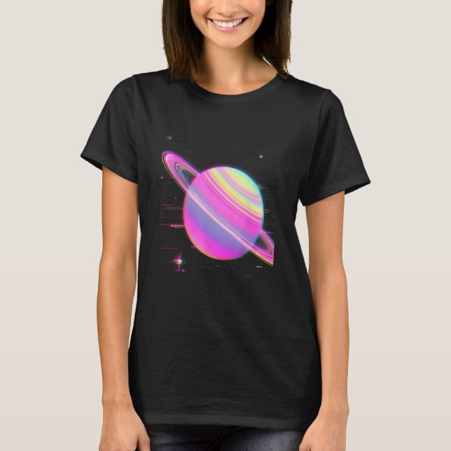 T-shirt Vaporwave Synthwave Glitch Saturn 80s 90s A2K Aest (Devant)