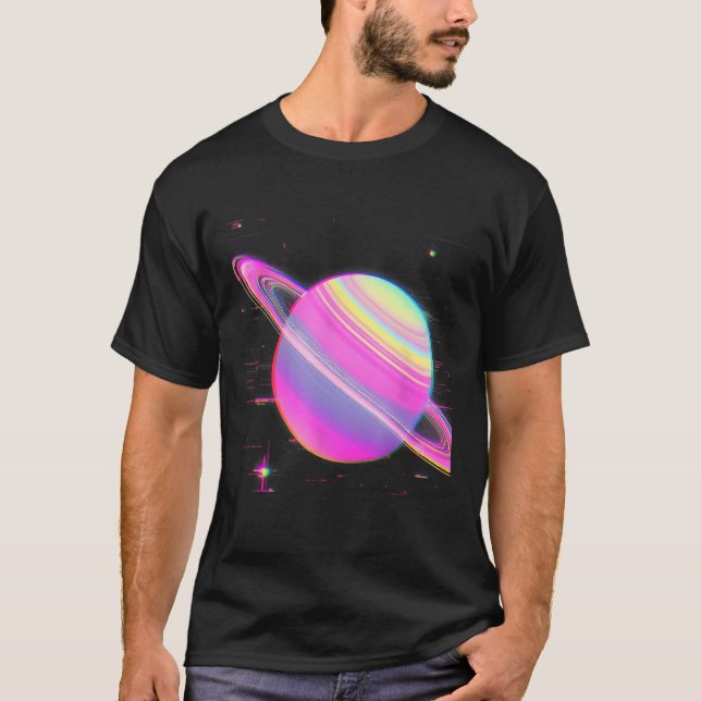 T-shirt Vaporwave Synthwave Glitch Saturn 80s 90s A2K Aest (Devant)