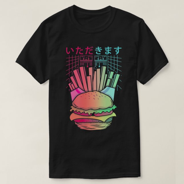 T-shirt Vaporwave Synthwave Retrowave Burger et Fries Fas (Design devant)