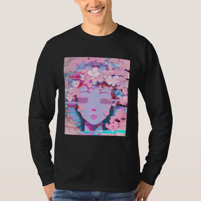 T-shirt Vaporwave Synthwave Retrowave Glitch Fleur de Ceri (Devant)