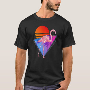 T-shirt Vaporwave Tropical Palmiers Rétro Oiseau rose Fla