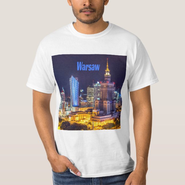 T-shirt Varsovie Pologne Nuit Skyline Varsovie Spire (Devant)