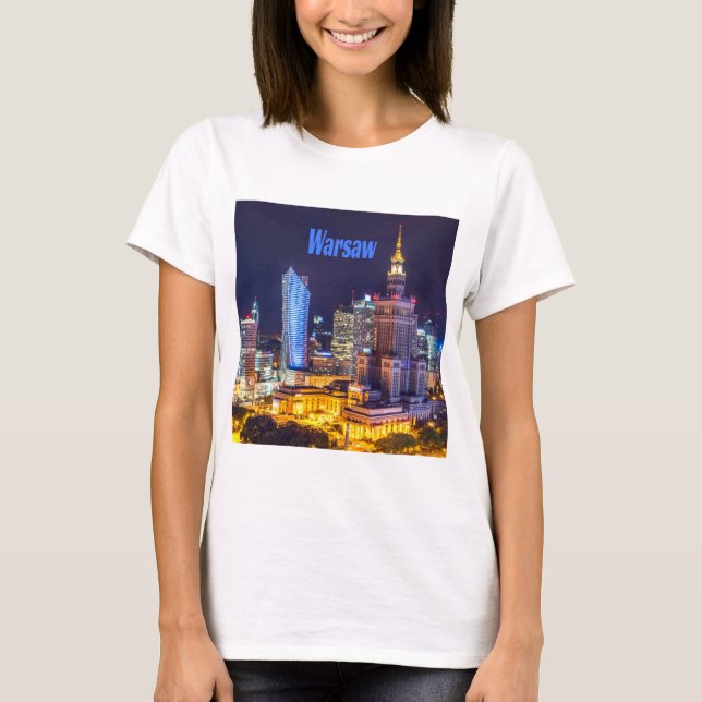T-shirt Varsovie Pologne Nuit Skyline Varsovie Spire (Devant)