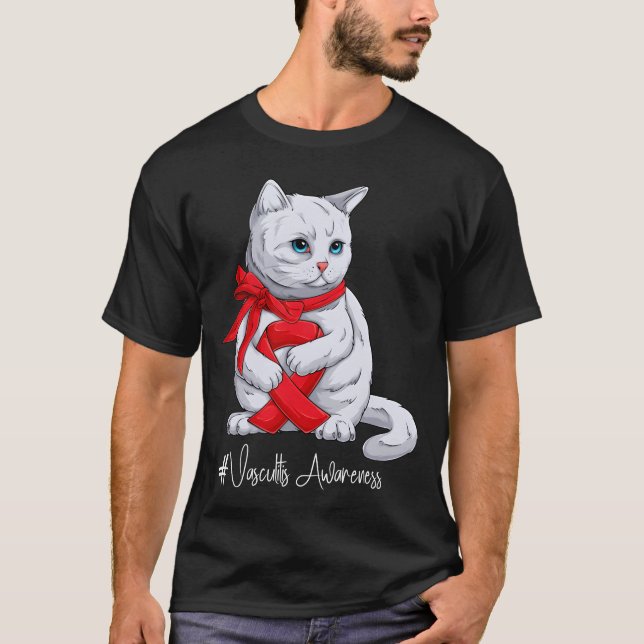 T-shirt Vasculitis Awareness Month Red Ribbon Cat funny (Devant)