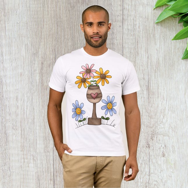 T-shirt Vase à fleurs d'art populaire avec cœur (Créateur téléchargé)