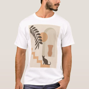 T-shirt Vase Chat Feuille Escalier, Art Géométrique Abstra